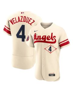 Men's Los Angeles Angels #4 Andrew Velazquez 2022 Cream City Connect Flex Base Stitched Jersey (Cream)