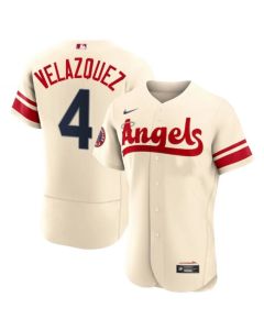 Men's Los Angeles Angels #4 Andrew Velazquez 2022 Cream City Connect Flex Base Stitched Jersey