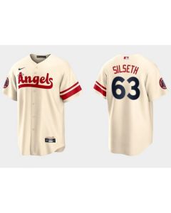 Men's Los Angeles Angels #63 Chase Silseth Cream City Connect Cool Base Stitched Jersey