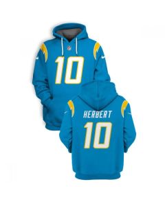Men's Los Angeles Chargers #10 Justin Herbert 2021 Blue Pullover Hoodie