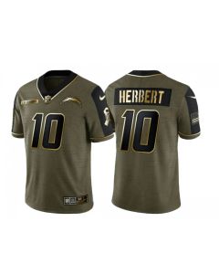 Men's Los Angeles Chargers #10 Justin Herbert 2021 Olive Golden Salute To Service Limited Stitched Jersey
