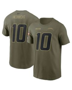 Men's Los Angeles Chargers #10 Justin Herbert 2021 Olive Salute To Service Legend Performance T-Shirt
