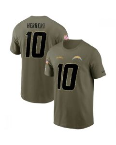 Men's Los Angeles Chargers #10 Justin Herbert 2022 Olive Salute to Service T-Shirt