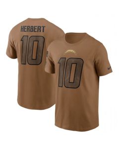 Men's Los Angeles Chargers #10 Justin Herbert 2023 Brown Salute To Service Name & Number T-Shirt