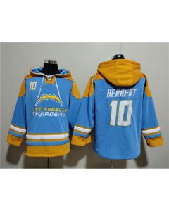Men's Los Angeles Chargers #10 Justin Herbert Blue Ageless Must-Have Lace-Up Pullover Hoodie