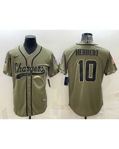 Men's Los Angeles Chargers #10 Justin Herbert Olive 2022 Salute to Service Cool Base Stitched Baseball Jersey