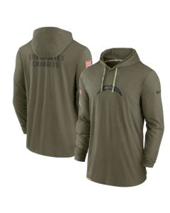 Men's Los Angeles Chargers 2022 Olive Salute to Service Tonal Pullover Hoodie
