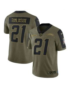 Men's Los Angeles Chargers #21 LaDainian Tomlinson 2021 Olive Salute To Service Limited Stitched Jersey