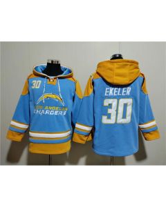 Men's Los Angeles Chargers #30 Austin Ekeler Blue Ageless Must-Have Lace-Up Pullover Hoodie