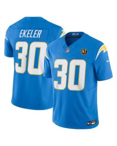 Men's Los Angeles Chargers #30 Austin Ekeler Light Blue 2023 F.U.S.E. With John Madden Patch Vapor Limited Stitched Football Jersey