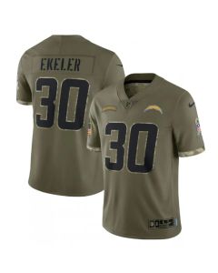Men's Los Angeles Chargers #30 Austin Ekeler Olive 2022 Salute To Service Limited Stitched Jersey