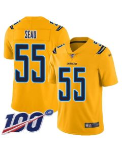 Men's Los Angeles Chargers #55 Junior Seau 2019 Gold 100th Season Inverted Legend Stitched NFL Jersey