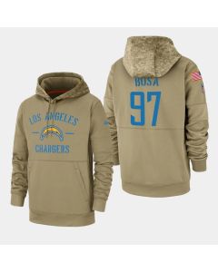 Men's Los Angeles Chargers #97 Joey Bosa Tan 2019 Salute to Service Sideline Therma Pullover Hoodie