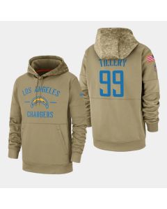 Men's Los Angeles Chargers #99 Jerry Tillery Tan 2019 Salute to Service Sideline Therma Pullover Hoodie