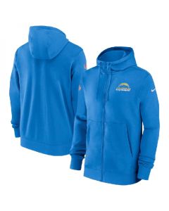 Men's Los Angeles Chargers Light Blue Sideline Club Performance Full-Zip Hoodie