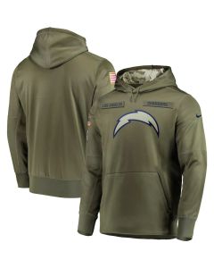 Men's Los Angeles Chargers Olive Salute to Service Sideline Therma Performance Pullover Hoodie
