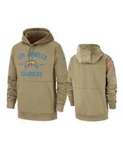 Men's Los Angeles Chargers Tan 2019 Salute to Service Sideline Therma Pullover Hoodie