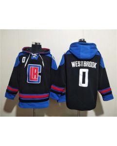 Men's Los Angeles Clippers #0 Russell Westbrook Black/Blue Lace-Up Pullover Hoodie