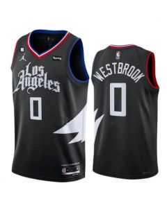 Men's Los Angeles Clippers #0 Russell Westbrook Black Statement Edition With NO.6 Patch Stitched Jersey