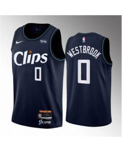Men's Los Angeles Clippers #0 Russell Westbrook Navy 2023-24 City Edition Stitched Jersey