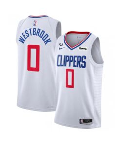 Men's Los Angeles Clippers #0 Russell Westbrook White With NO.6 Patch Stitched Jersey