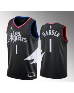 Men's Los Angeles Clippers #1 James Harden Black Statement Edition Stitched Jersey (Black)