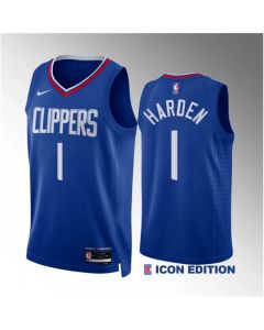 Men's Los Angeles Clippers #1 James Harden Blue Icon Edition Stitched Jersey