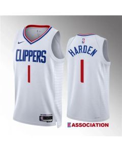 Men's Los Angeles Clippers #1 James Harden White Association Edition Stitched Jersey