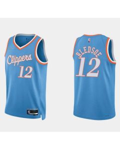 Men's Los Angeles Clippers #12 Eric Bledsoe 2021/22 Blue 75th Anniversary City Edition Stitched Basketball Jersey