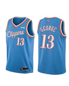 Men's Los Angeles Clippers #13 Paul George 2021/22 City Edition Light Blue 75th Anniversary Stitched Basketball Jersey