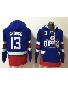 Men's Los Angeles Clippers #13 Paul George Blue Lace-Up Pullover Hoodie