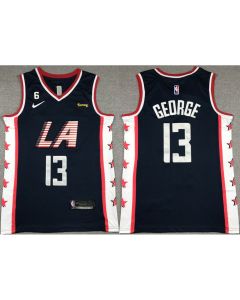 Men's Los Angeles Clippers #13 Paul George Navy 2022/23 City Edition With NO.6 Patch Stitched Jersey