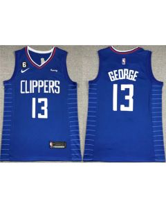 Men's Los Angeles Clippers #13 Paul George Royal With NO.6 Patch Stitched Jersey