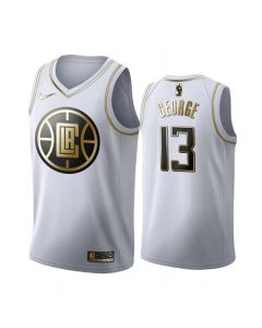Men's Los Angeles Clippers #13 Paul George White 2019 Golden Edition Stitched NBA Jersey