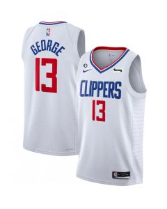 Men's Los Angeles Clippers #13 Paul George White With NO.6 Patch Stitched Jersey
