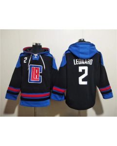 Men's Los Angeles Clippers #2 Kawhi Leonard Black/Blue Lace-Up Pullover Hoodie