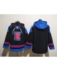 Men's Los Angeles Clippers Blank Black/Blue Lace-Up Pullover Hoodie