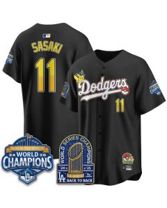 Men's Los Angeles Dodgers #11 Roki Sasaki Black LAD x PKM 2026 Baseball Jersey (Black)