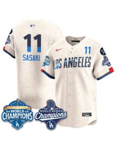 Men's Los Angeles Dodgers #11 Roki Sasaki Cream 2025 World Series Champions Jersey (Cream)
