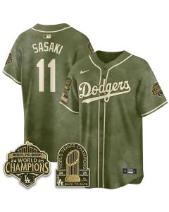 Men's Los Angeles Dodgers #11 Roki Sasaki Olive New Era 2026 Armed Forces Day Jersey (Style 2)