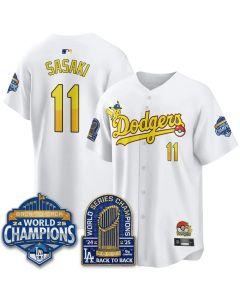 Men's Los Angeles Dodgers #11 Roki Sasaki White LAD x PKM 2026 Baseball Jersey (White)