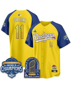 Men's Los Angeles Dodgers #11 Roki Sasaki Yellow LAD x PKM 2026 Baseball Jersey (Yellow)