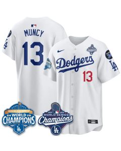 Men's Los Angeles Dodgers #13 Max Muncy White 2025 World Series Champions Jersey (Style 2)
