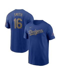 Men's Los Angeles Dodgers #16 Will Smith Royal 2025 Gold Collection Name & Number T-Shirt (Gold Royal)