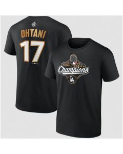 Men's Los Angeles Dodgers #17 Shohei Ohtani Black 2025 World Series Champions Name & Number T-Shirt (Black)