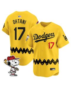 Men's Los Angeles Dodgers #17 Shohei Ohtani Gold LAD x Peanuts 2026 Baseball Jersey (Gold)
