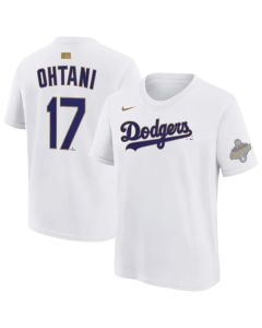 Men's Los Angeles Dodgers #17 Shohei Ohtani Nike White 2026 Gold Collection Name & Number T-Shirt (Style 2)
