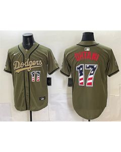 Men's Los Angeles Dodgers #17 Shohei Ohtani Olive 2026 Armed Forces Day 250 Fourth of July Stitched Baseball Jersey (Olive)
