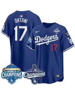 Men's Los Angeles Dodgers #17 Shohei Ohtani Royal 2025 World Series Champions Jersey (Royal)