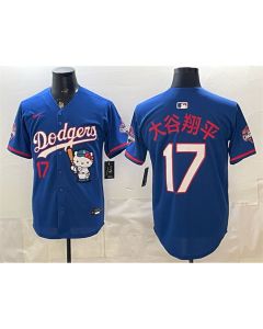 Men's Los Angeles Dodgers #17 Shohei Ohtani Royal Hello Kitty Night 2025 World Series Champions Patch Stitched Baseball Jersey (Style 2)